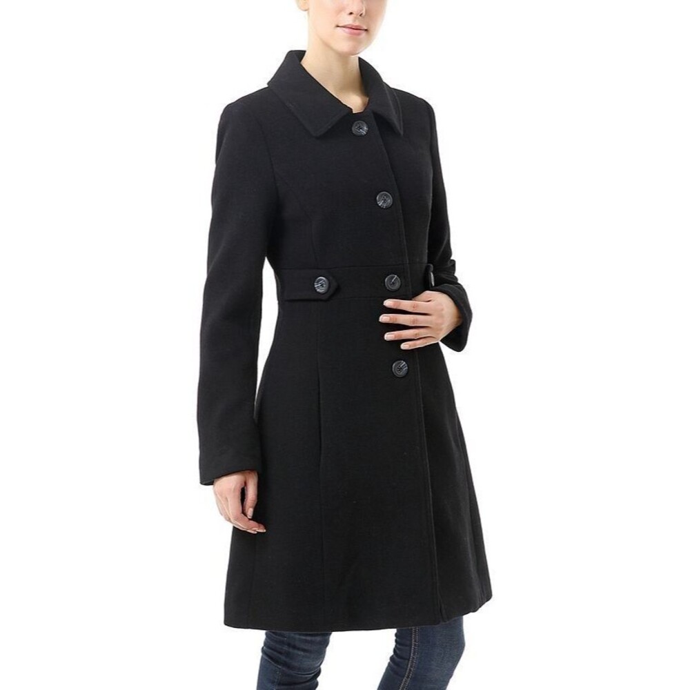 kimi + kai Women's Classic Heather Wool Walking Coat Formal Casual Chic Black S